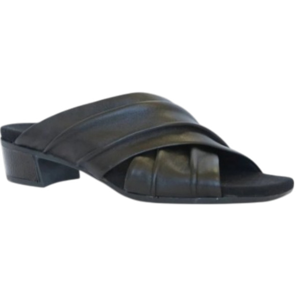 Munro Shoes - Munro Lee Black Leather Slide Sandals Women’s 8.5 M Comfort Block Heel USA 8.5M
